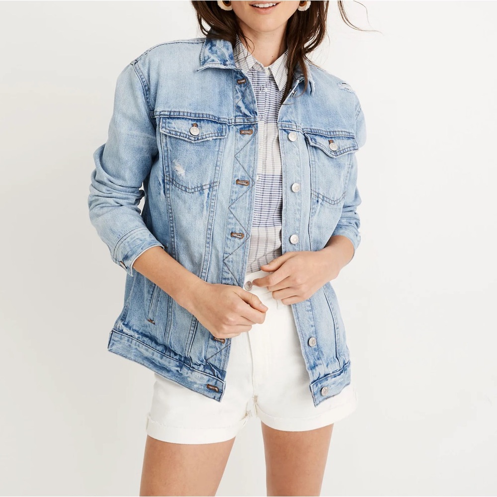 MADEWELL oversized jean jacket in junction distressed wash